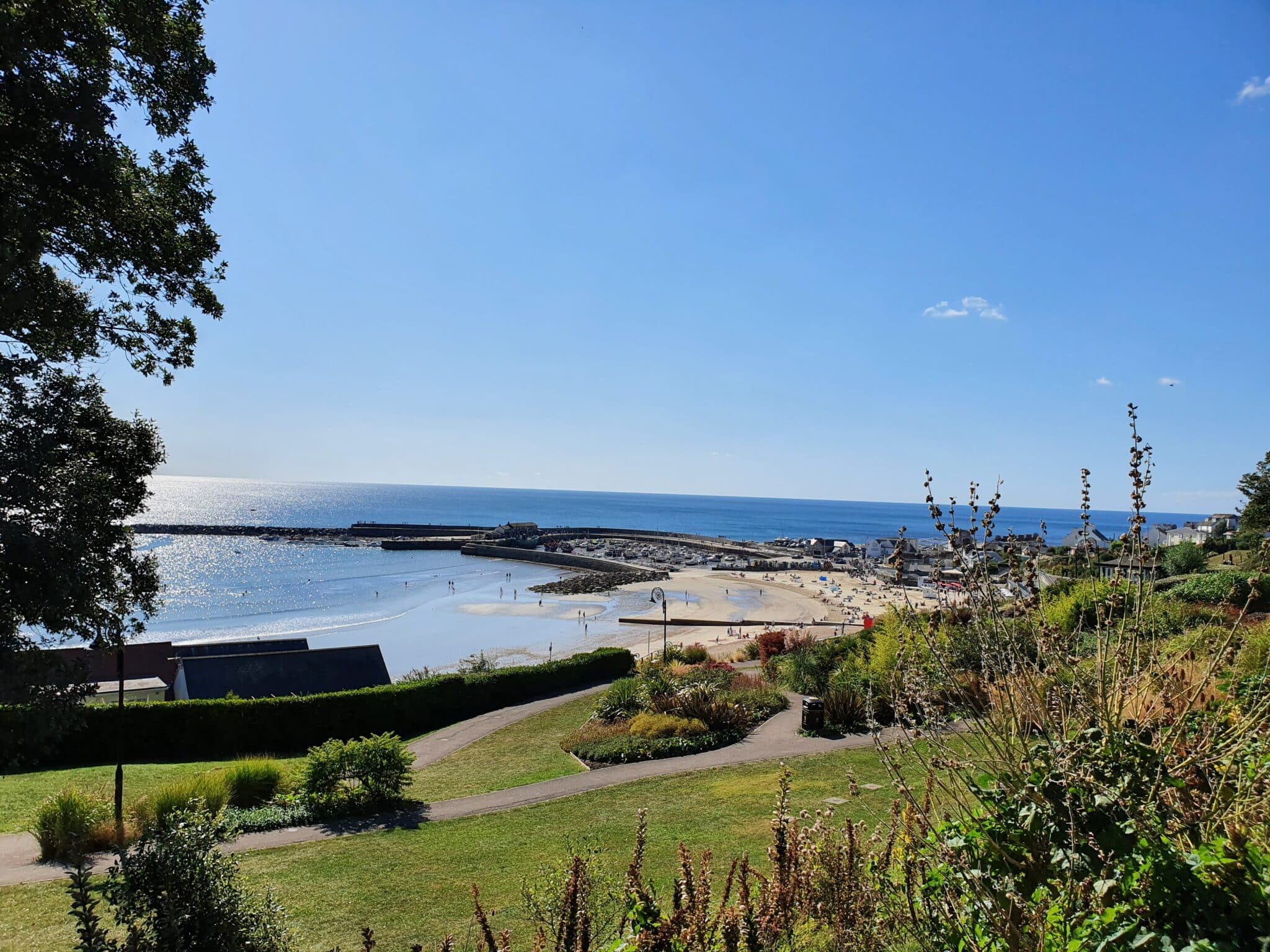 Lyme Regis view of the Cobb from langmoor Gardens